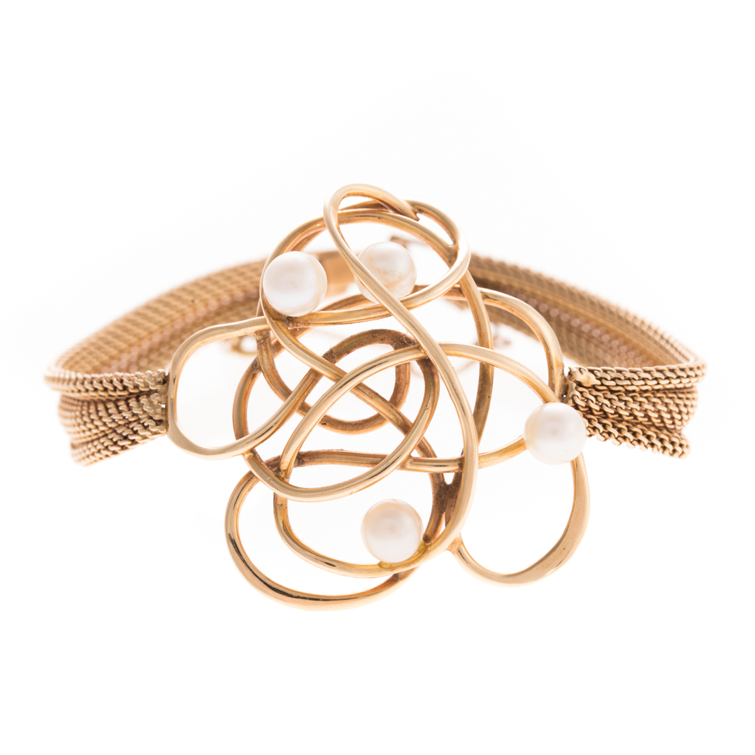 Appraisal: A Whimsical K Pearl Bracelet K yellow gold bracelet featuring