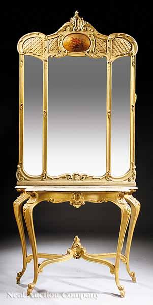 Appraisal: An Antique Italian Rococo-Style Giltwood Console and Mirror the arched