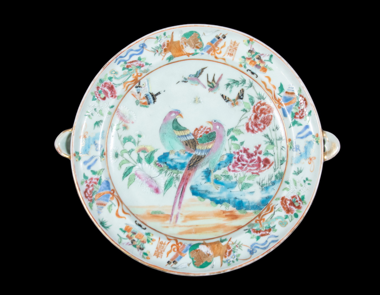 Appraisal: CHINESE HOT WATER PLATE Unusual Famille Rose Celadon Porcelain Warming