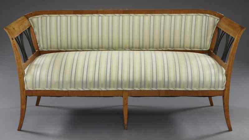 Appraisal: Biedemier fruitwood settee with a straight back out swept arms