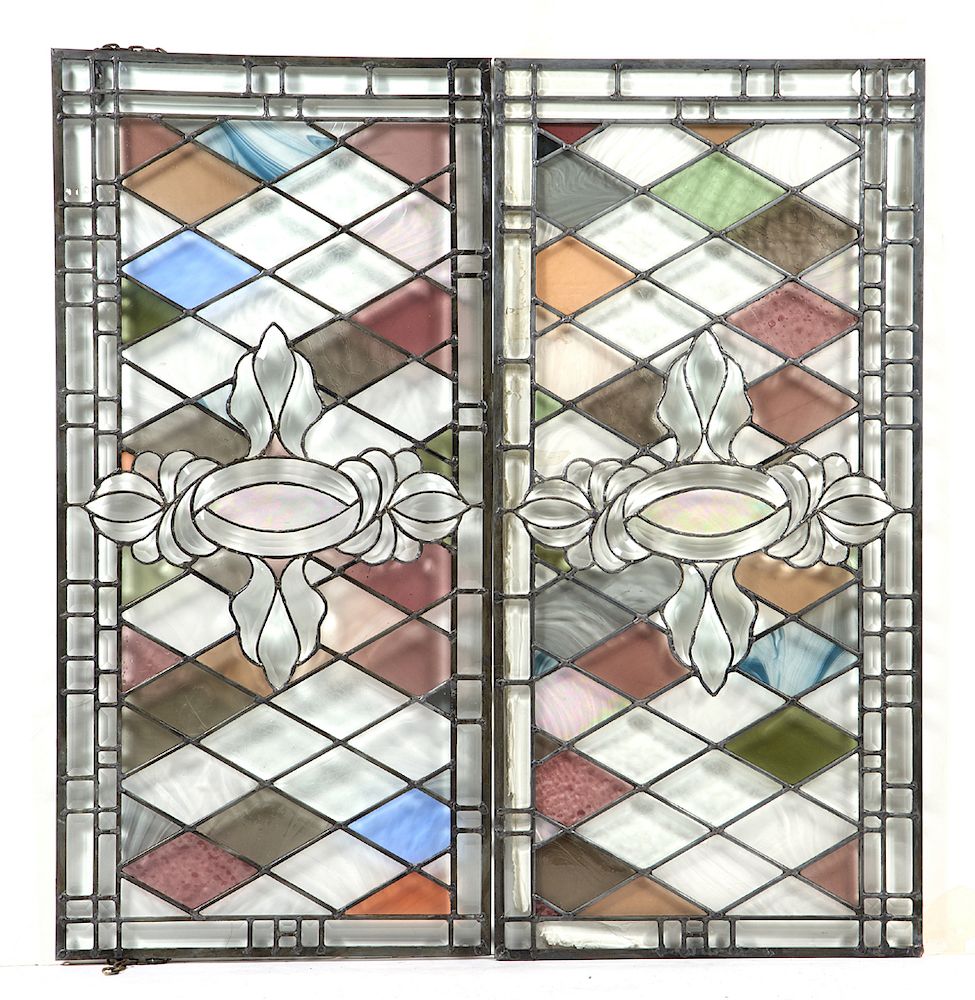 Appraisal: Two Victorian stained and beveled glass transoms Two Victorian stained