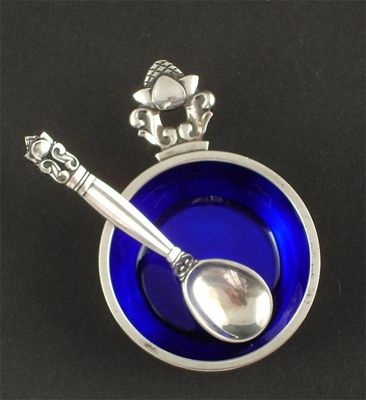 Appraisal: A Georg Jensen Acorn pattern silver salt and spoon with