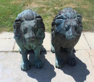 Appraisal: Pair of Patinated Bronze Lions Nice size quality and weight