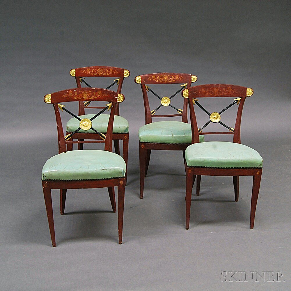 Appraisal: Set of Four Neoclassical Carved Painted and Parcel-gilt Side Chairs