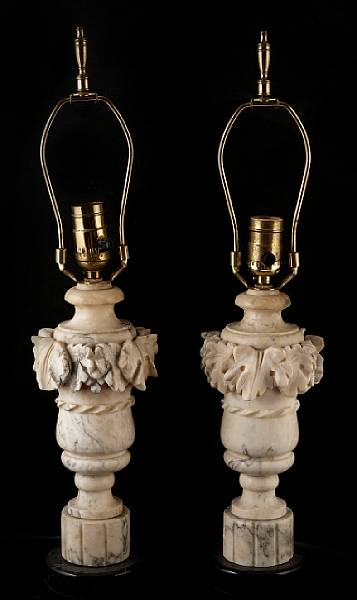 Appraisal: A pair of carved marble table lamps height to finial