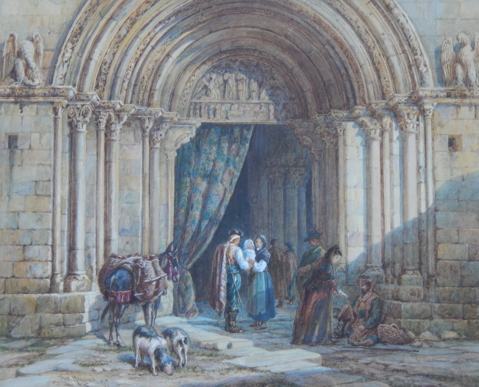 Appraisal: Thomas Robert MacQuoid - Arched entrance with figures watercolour signed