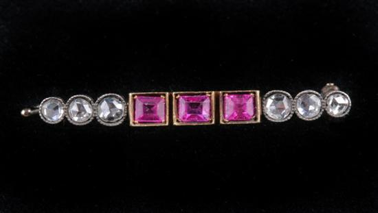 Appraisal: SIGNED FABERGE ROSE GOLD SILVER RUBY AND DIAMOND BAR PIN