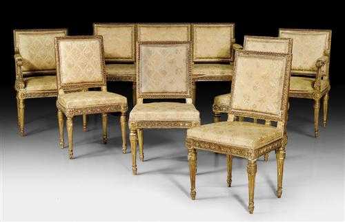 Appraisal: SUITE Louis XVI probably Turin th century Comprising three-seater canap