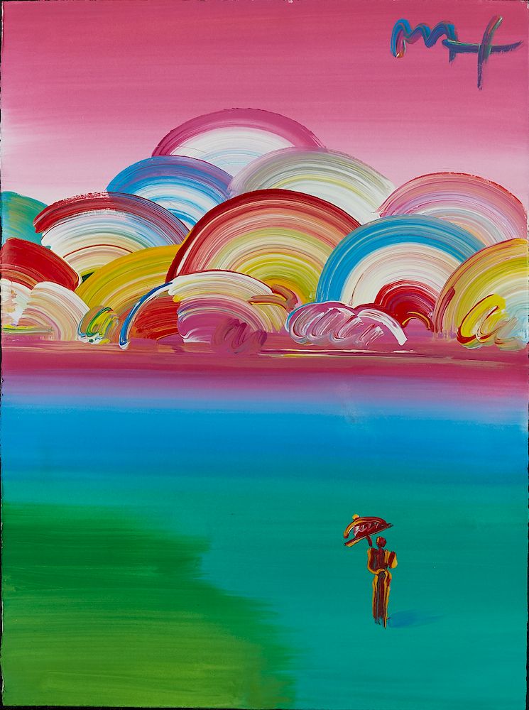 Appraisal: Peter Max Figure with Umbrella Oil on Paper Peter Max