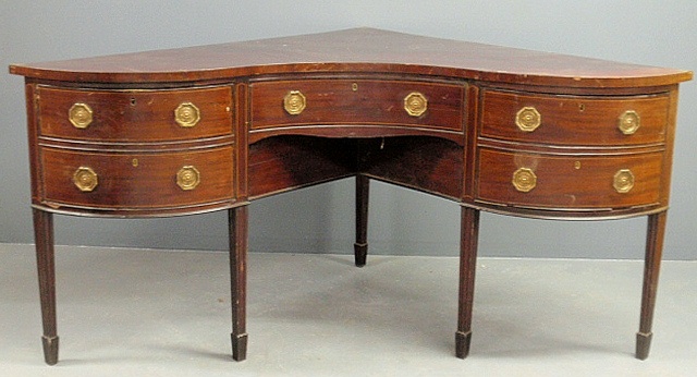 Appraisal: - Unusual Georgian corner inlaid mahogany sideboard with a faux