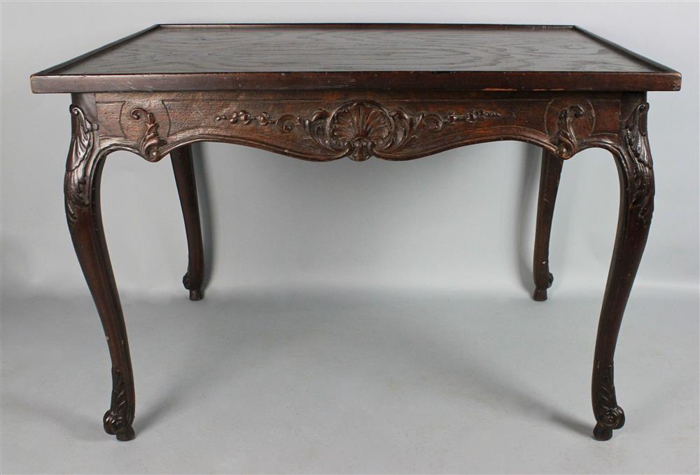 Appraisal: LOUIS XV STYLE PROVENCIAL MAHOGANY DINING TABLE the square top