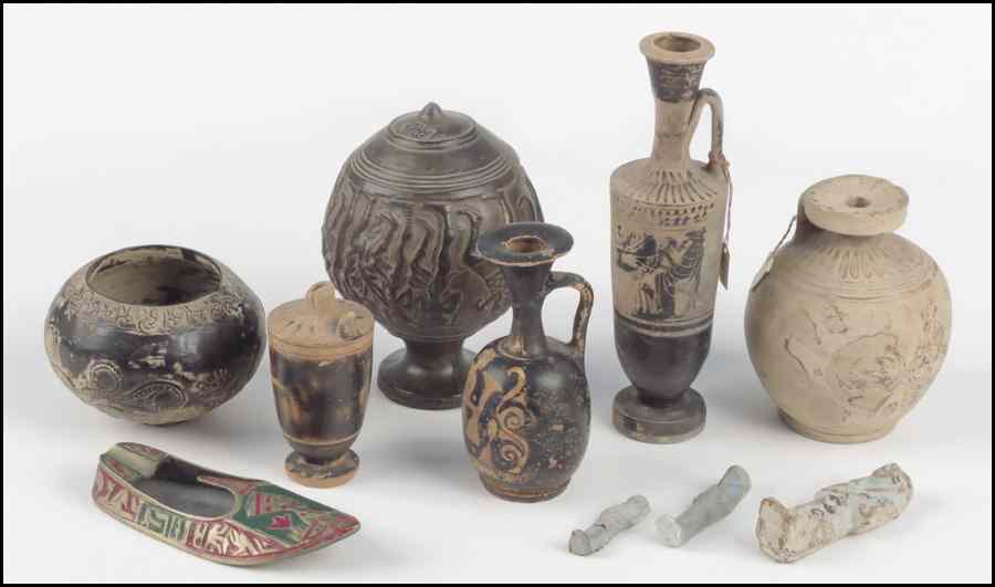 Appraisal: GROUP OF EGYPTIAN AND GREEK CERAMICS Tallest '' Condition No