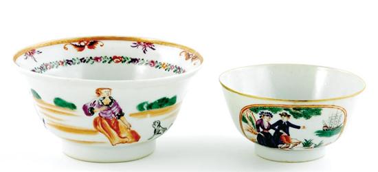 Appraisal: Chinese Export famille verte European subject bowls th century wastebowl