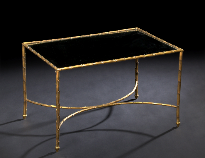 Appraisal: Continental Gilt-Metal and Mirrored Glass Cocktail Table mid- th century