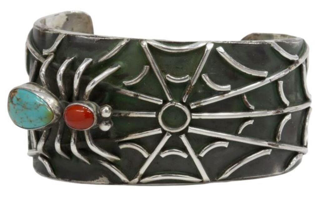 Appraisal: Native American sterling silver cuff bracelet L Begay spider web