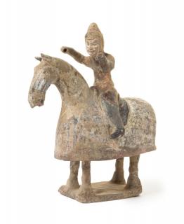 Appraisal: A Painted Pottery Equestrian Figure A Painted Pottery Equestrian Figure