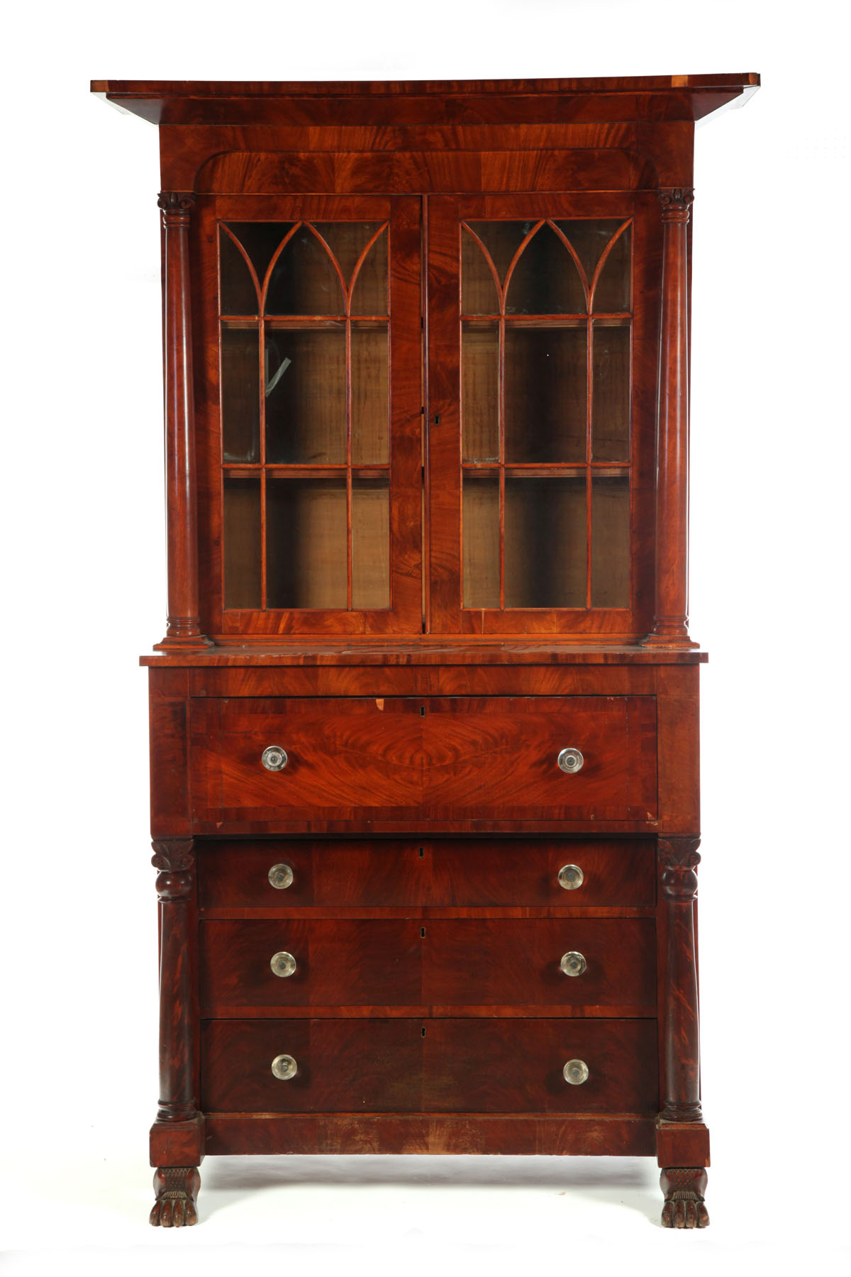 Appraisal: CLASSICAL SECRETARY BOOKCASE American mid th century mahogany and poplar