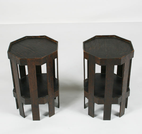 Appraisal: Pair Mission octagonal stands slat construction old surface H x