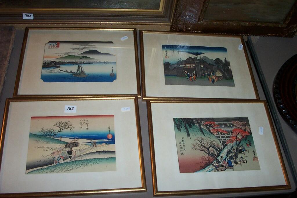 Appraisal: A set of four Japanese wood block prints after Hiroshige