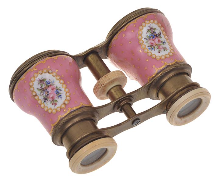 Appraisal: PORCELAIN BARRELED OPERA GLASSES WITH FLORAL CARTOUCHE