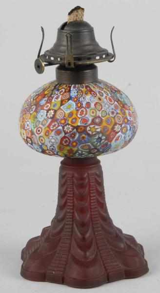 Appraisal: th Century Glass Floral Oil Lamp Description With a Milli