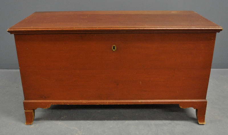 Appraisal: - Pennsylvania red painted pine blanket chest c with grab