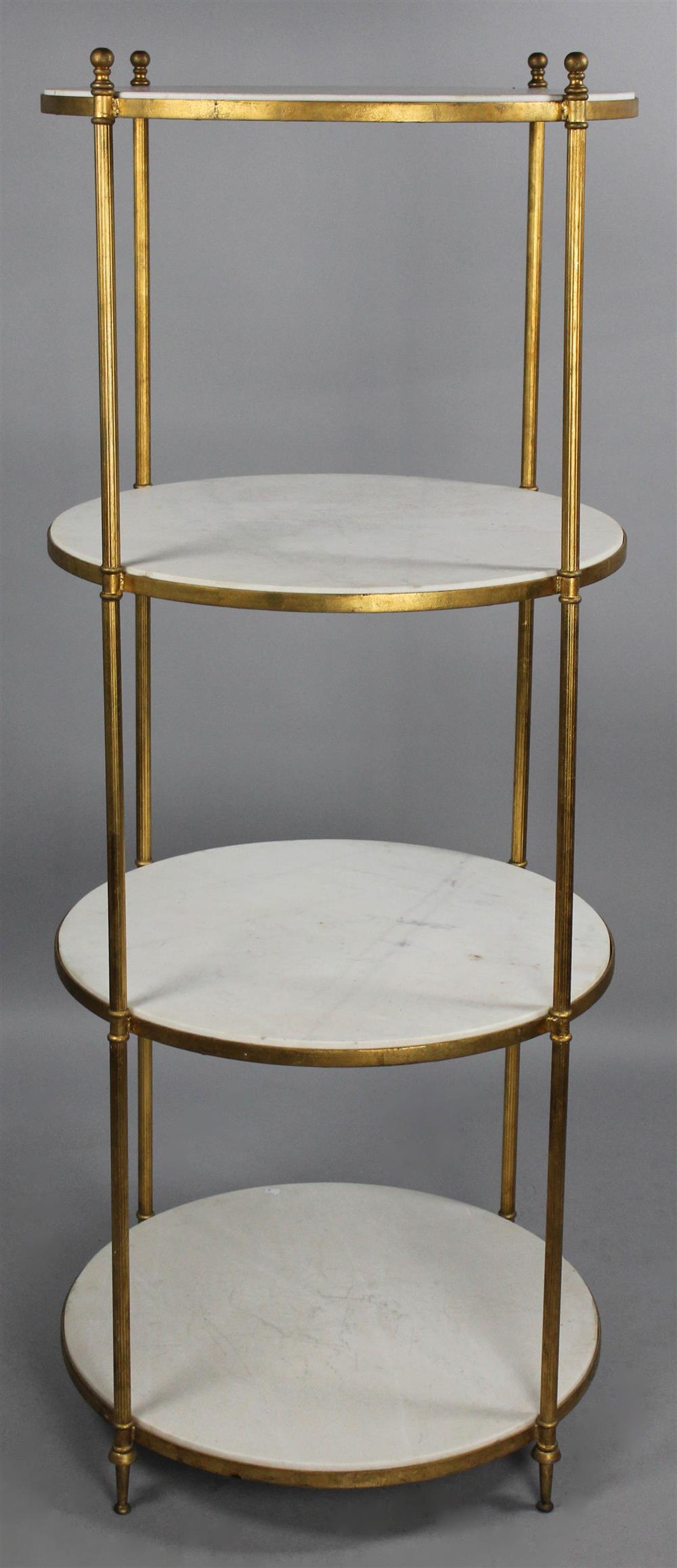 Appraisal: FOUR-TIER GILT PAINTED METAL AND WHITE STONE CIRCULAR ETAGERE four