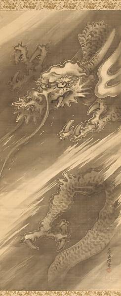 Appraisal: Kano schoolDragon and Tiger Pair of hanging scrolls ink on