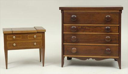 Appraisal: Federal-Style Mahogany Miniature Chest of Drawers Together with a miniature