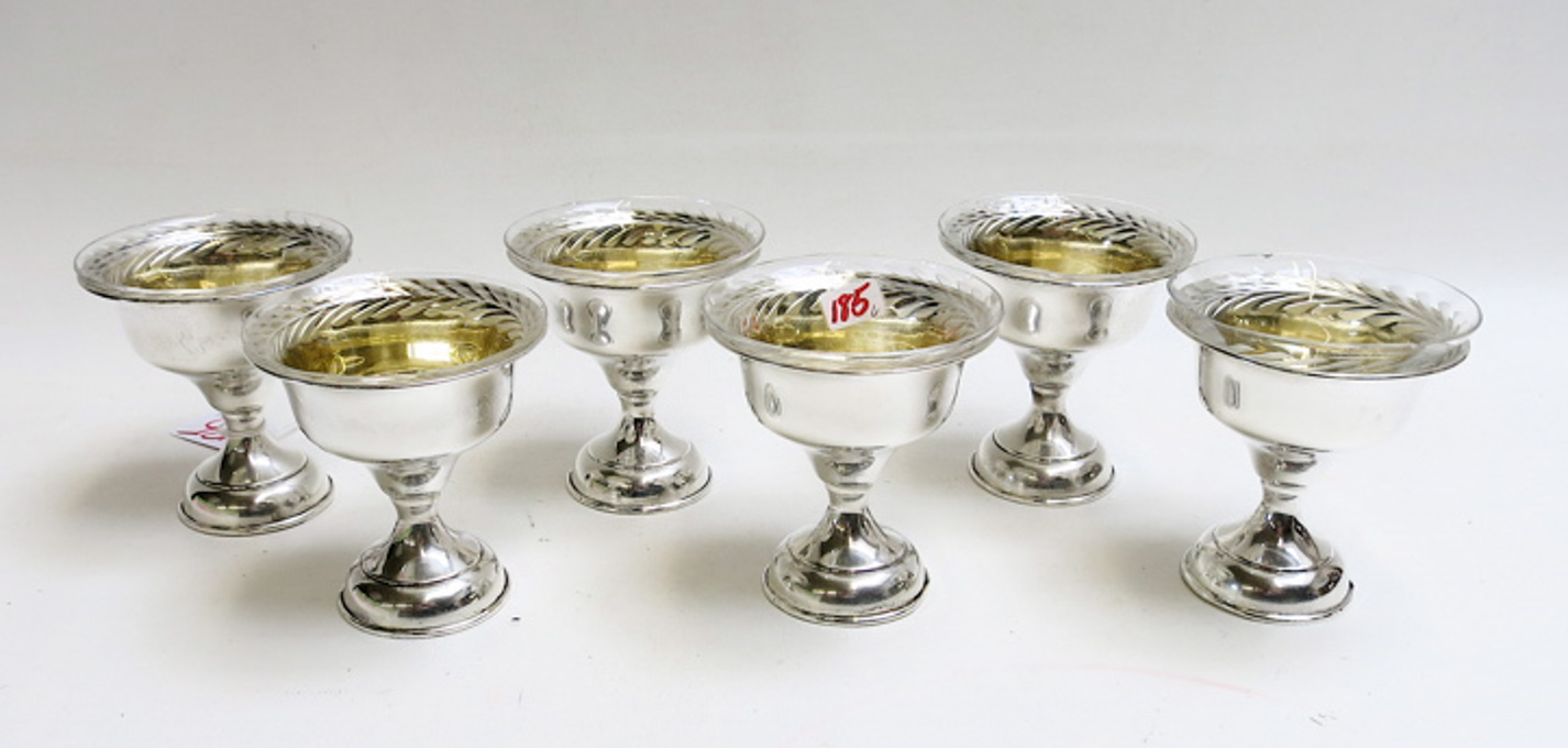 Appraisal: SET OF SIX PARCEL GILT STERLING SILVER SHERBETS with crystal