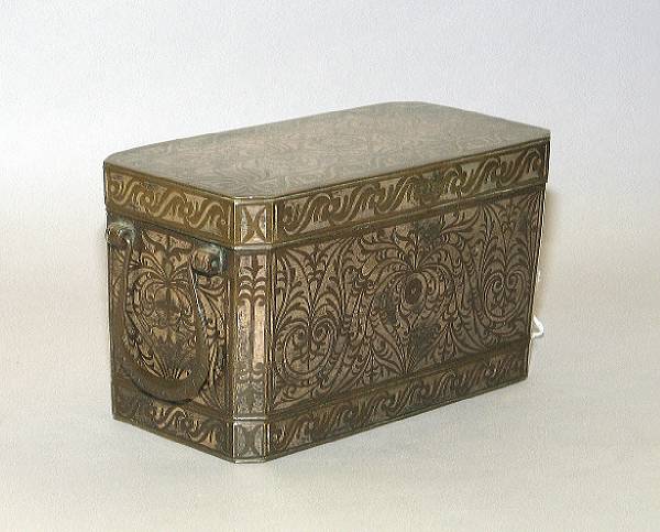 Appraisal: An Indian brass and damascened silver paan box Of rectangular