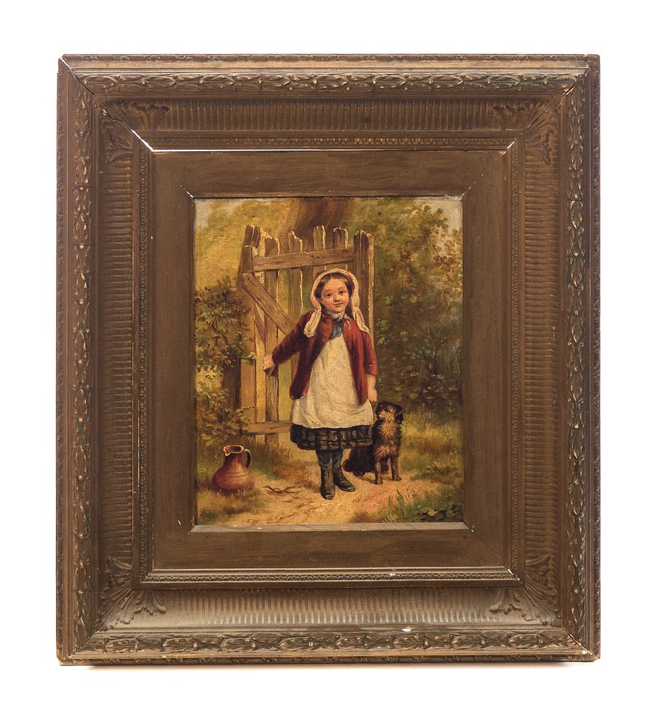 Appraisal: Antique Oil Painting on Board Little Red Riding Hood Antique