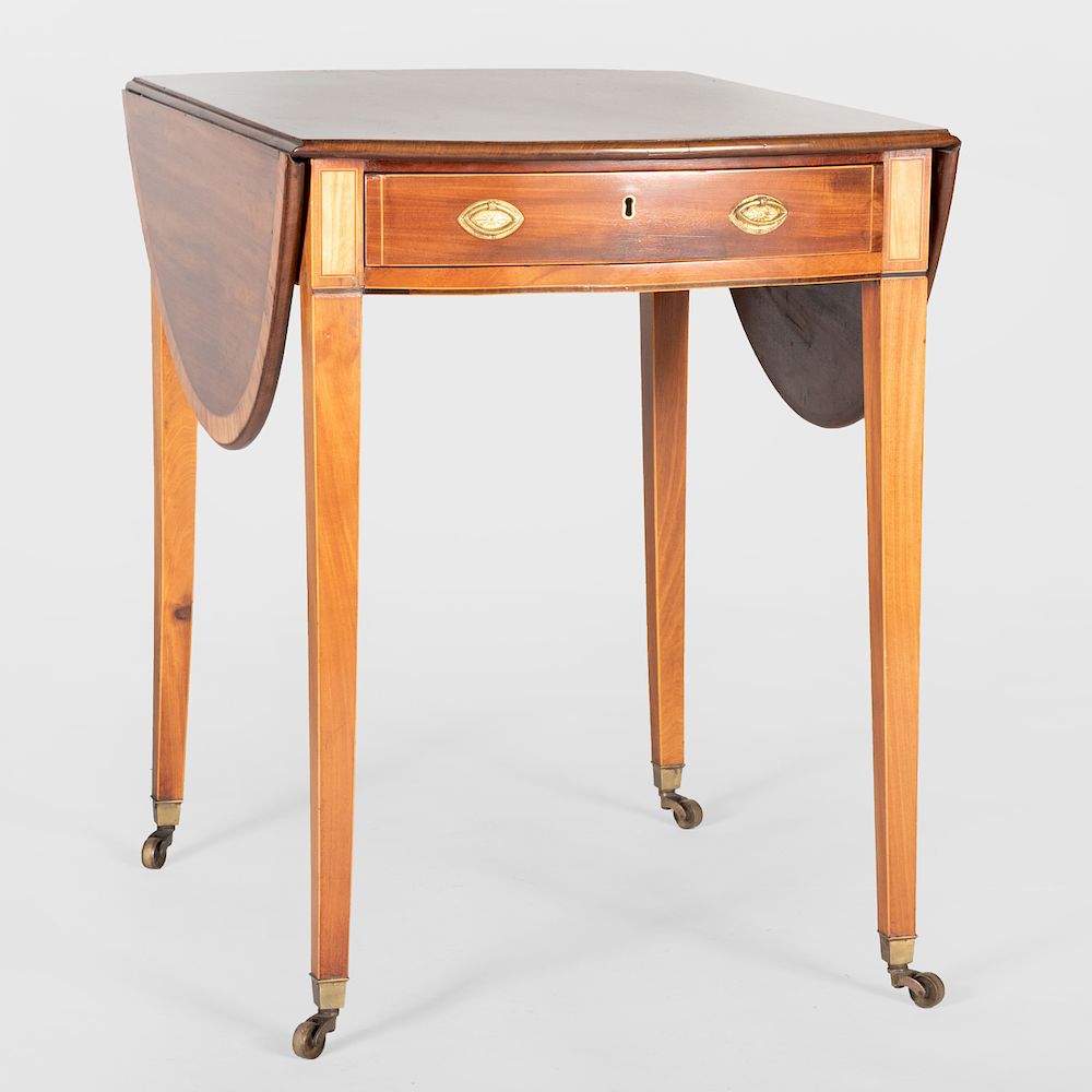 Appraisal: George III Inlaid Mahogany Pembroke Table Fitted with a freize