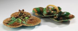 Appraisal: th c majolica sweetmeats incl Wedgwood Two majolica serving pieces