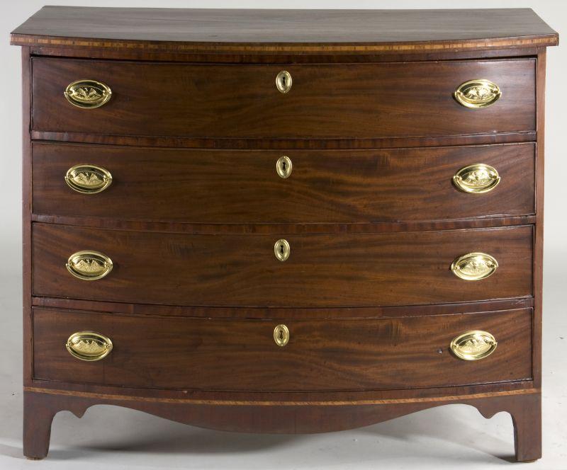 Appraisal: American Hepplewhite Bowfront Chest of Drawers circa figured mahogany with