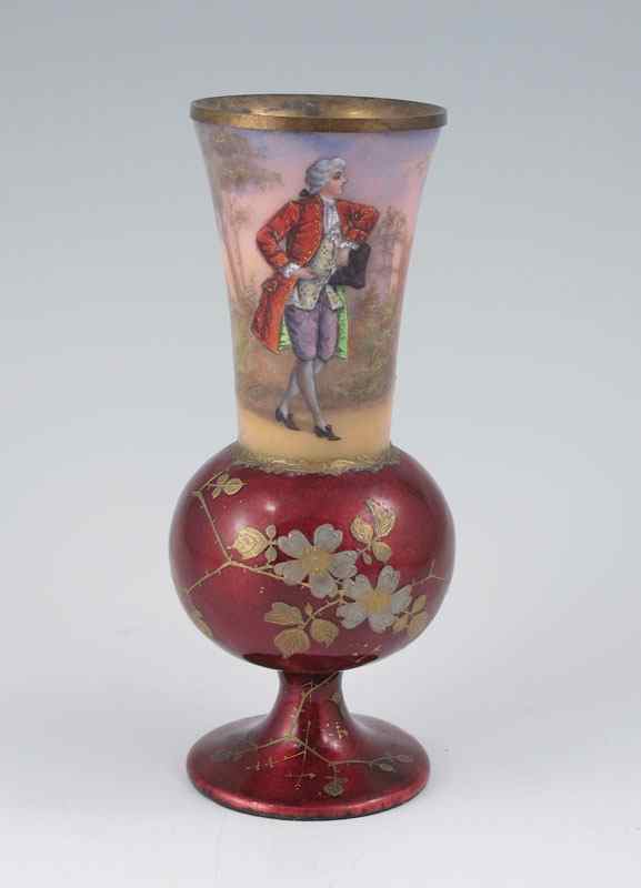 Appraisal: ARTIST SIGNED FRENCH ENAMEL VASE Depicting a gentleman in landscape