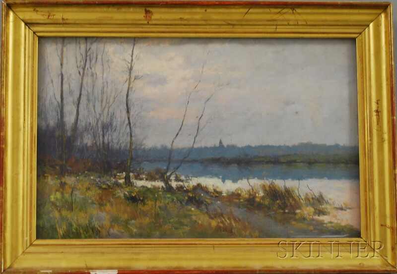 Appraisal: Continental School th th Century River Landscape at Dusk Signed