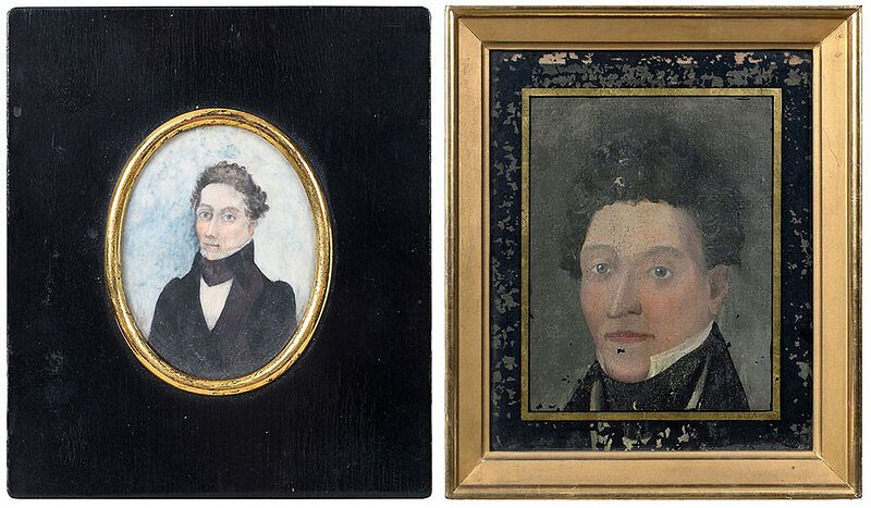 Appraisal: Two American School Portraits th century Portrait miniature of Charles