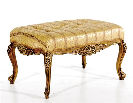 Appraisal: Continental carved giltwood footstool serpentine seat with buttoned damask upholstery