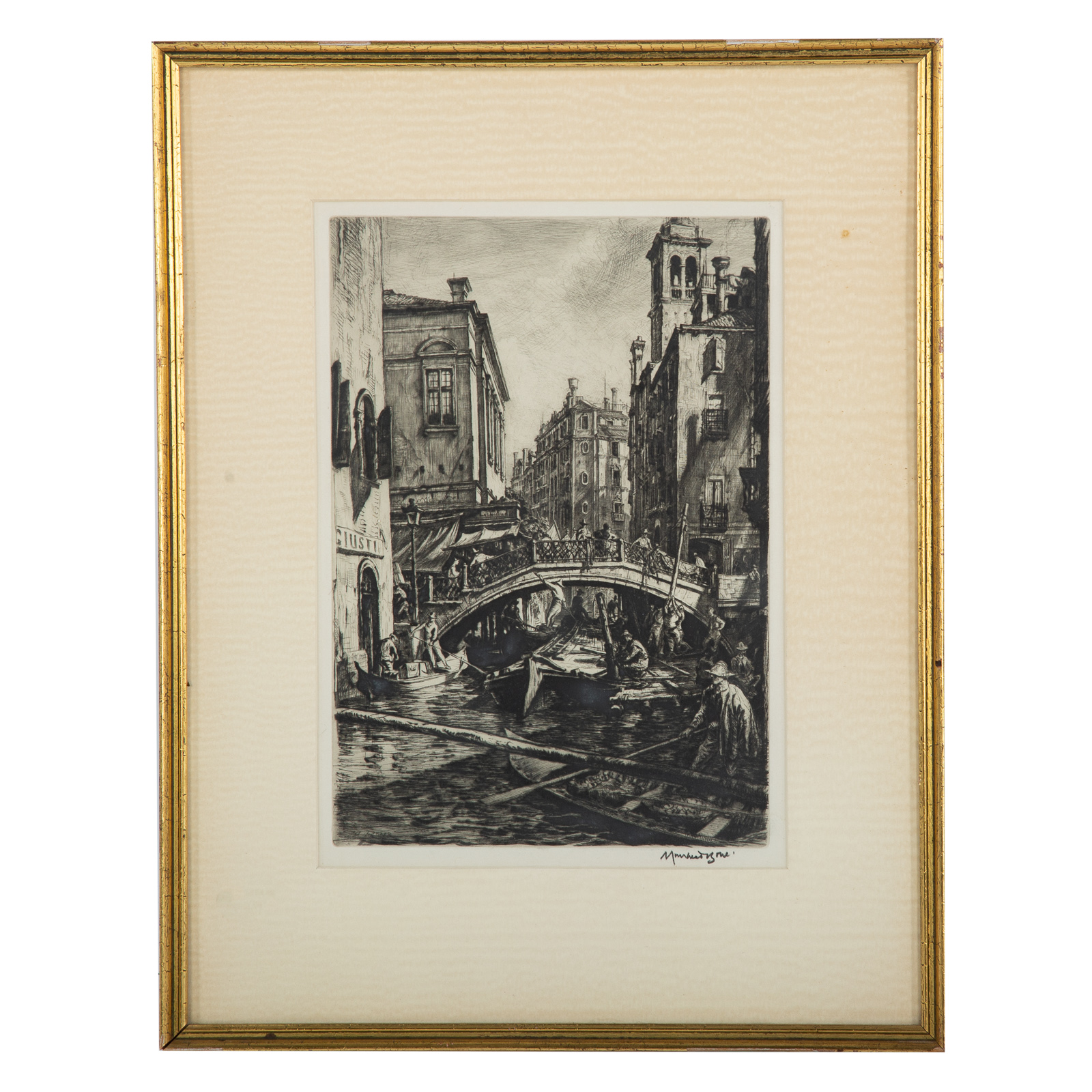 Appraisal: DAVID MUIRHEAD BONE VENICE ETCHING British - Canal and Bridge