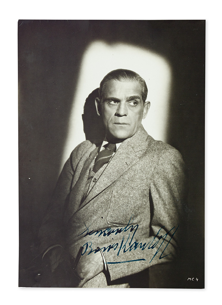 Appraisal: KARLOFF BORIS Photograph Signed and Inscribed 'Sincerely ' half-length portrait