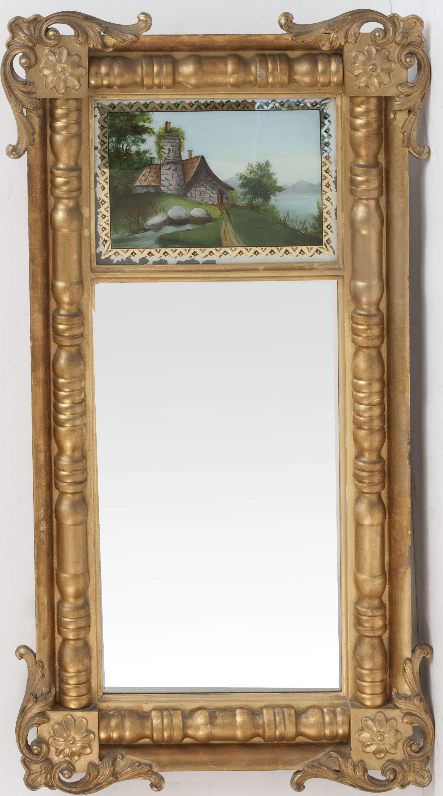 Appraisal: ANTIQUE AMERICAN MIRROR Circa Gilt half-column frame with rosettes and