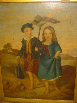 Appraisal: B TWAITE Scottish Boy and Girl with Rhubarb Leaf signed