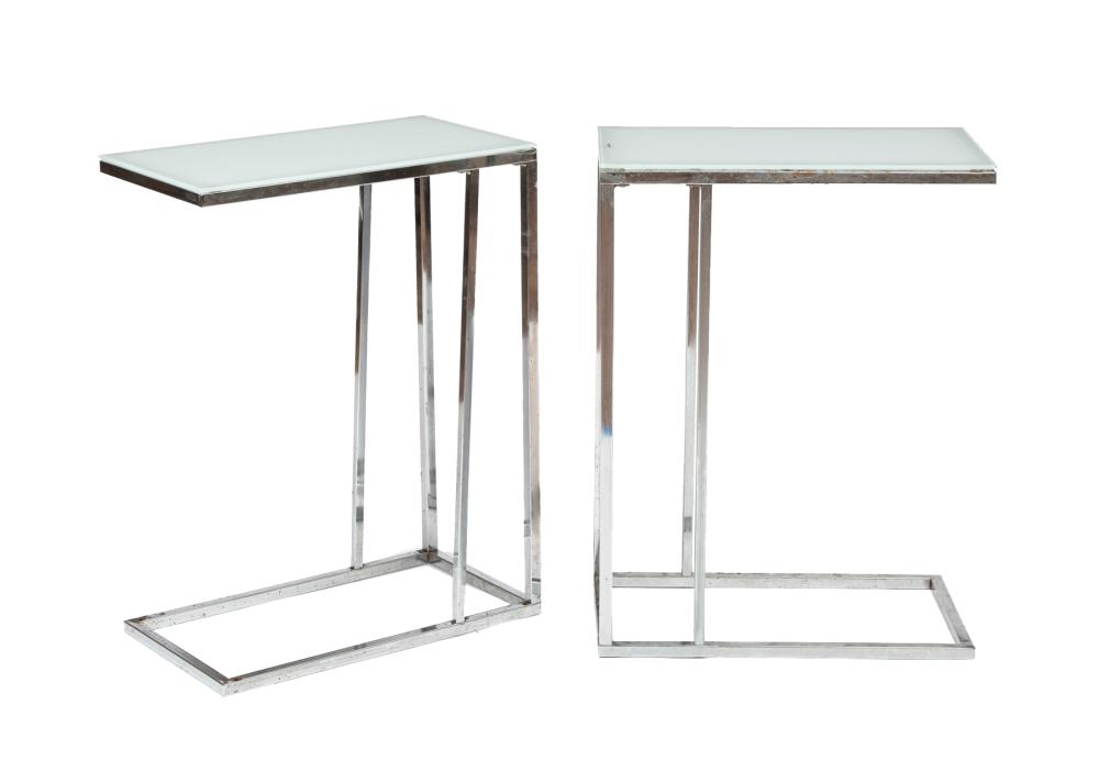 Appraisal: Pair of Modern Chrome and Glass End Tables opaque glass