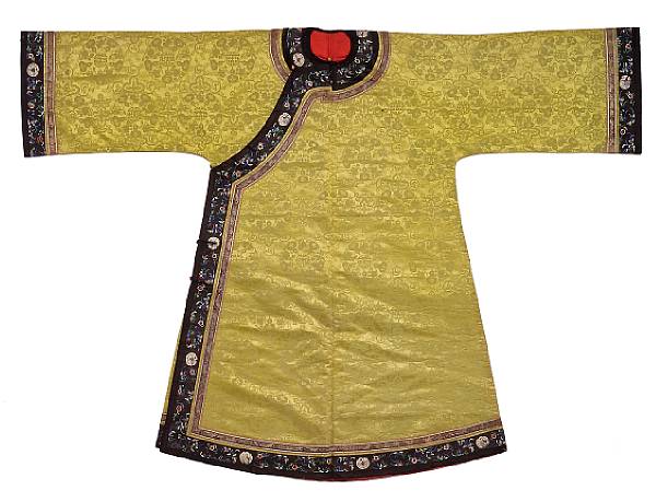 Appraisal: A lady's olive green silk brocade informal robe with embroidered