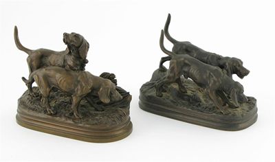 Appraisal: Alfred Dubucand French - Two hounds signed Dubucand bronze dark