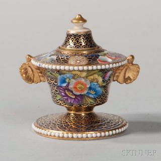 Appraisal: Spode Porcelain Inkstand and Cover England early th century beaded