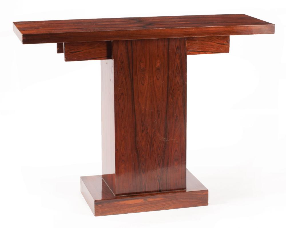 Appraisal: Art Moderne-Style Rosewood Console slab top rectangular standard plinth base