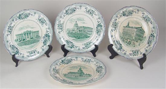 Appraisal: Four Buffalo Pottery Transfer Plates American buildings including Faneuil Hall