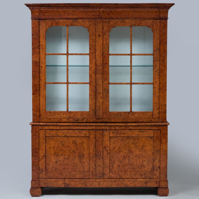 Appraisal: Continental Neoclassical Burl Walnut Bookcase In two parts ft in